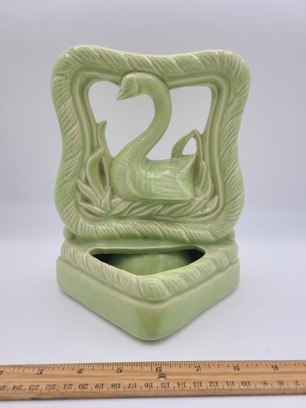 Green Swan TV Lamp W/Planter 1950’s Vintage Green Glaze No Socket